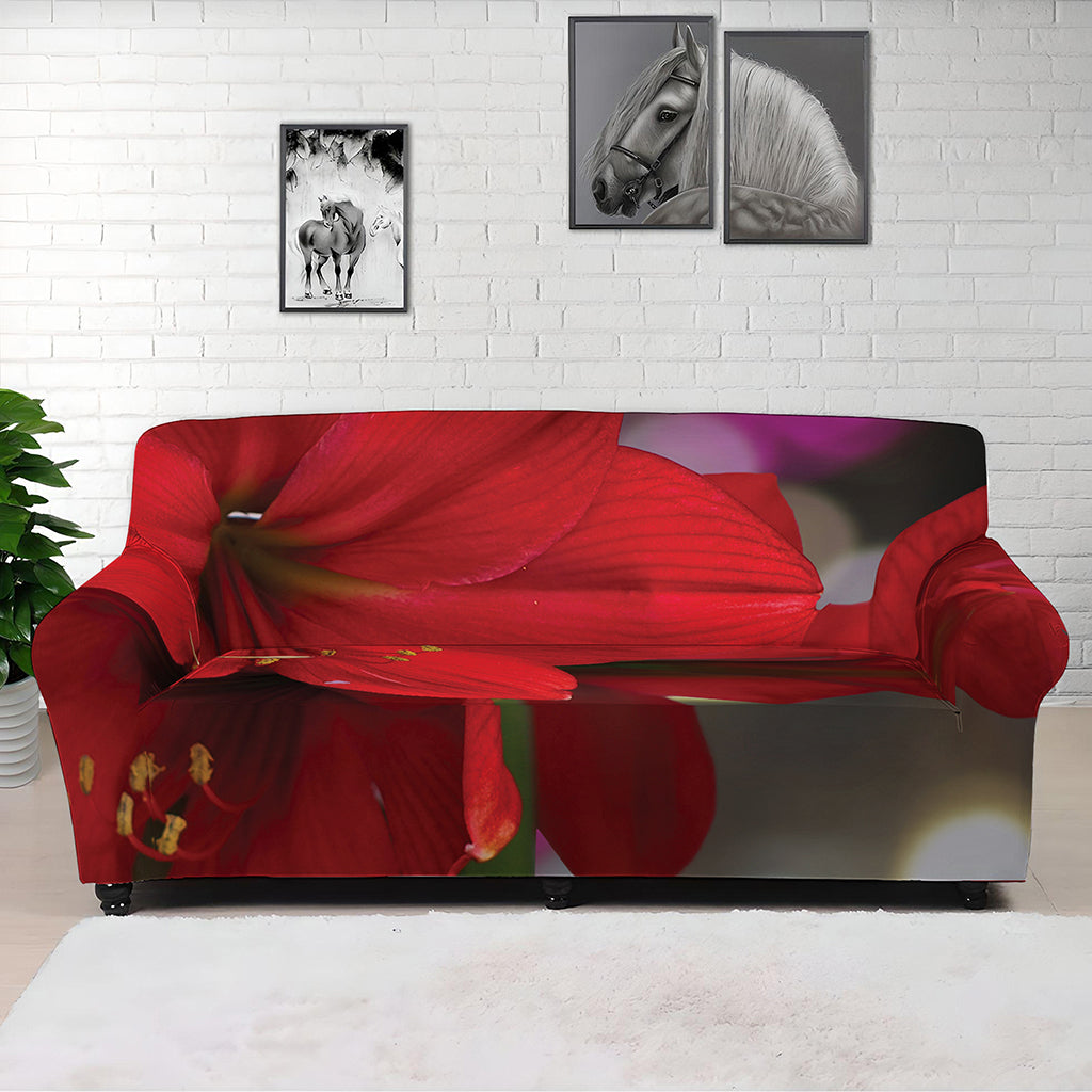 Red Amaryllis Print Sofa Cover