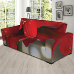 Red Amaryllis Print Sofa Slipcover