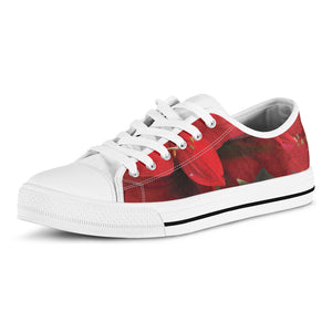 Red Amaryllis Print White Low Top Shoes