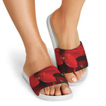 Red Amaryllis Print White Slide Sandals