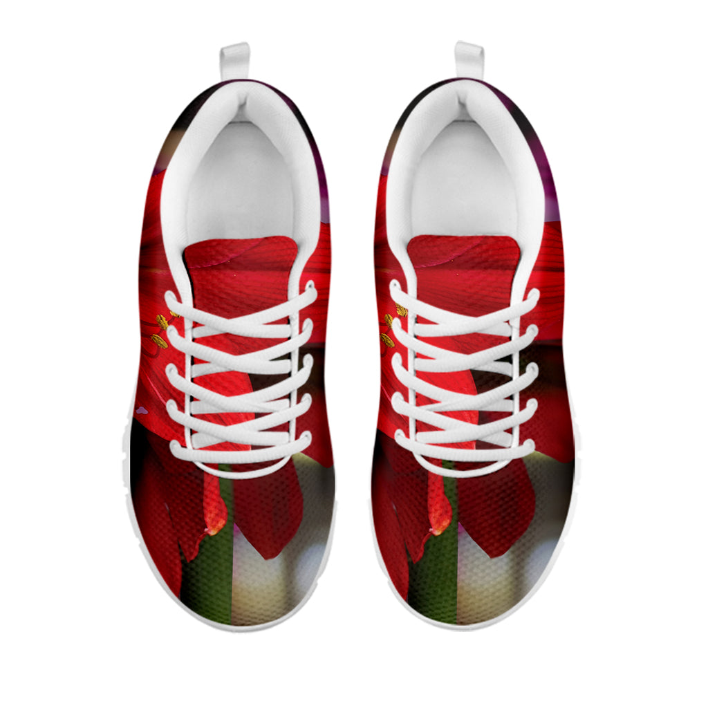 Red Amaryllis Print White Sneakers