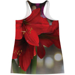 Red Amaryllis Print Women's Racerback Tank Top