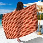 Red And Beige Japanese Pattern Print Beach Sarong Wrap
