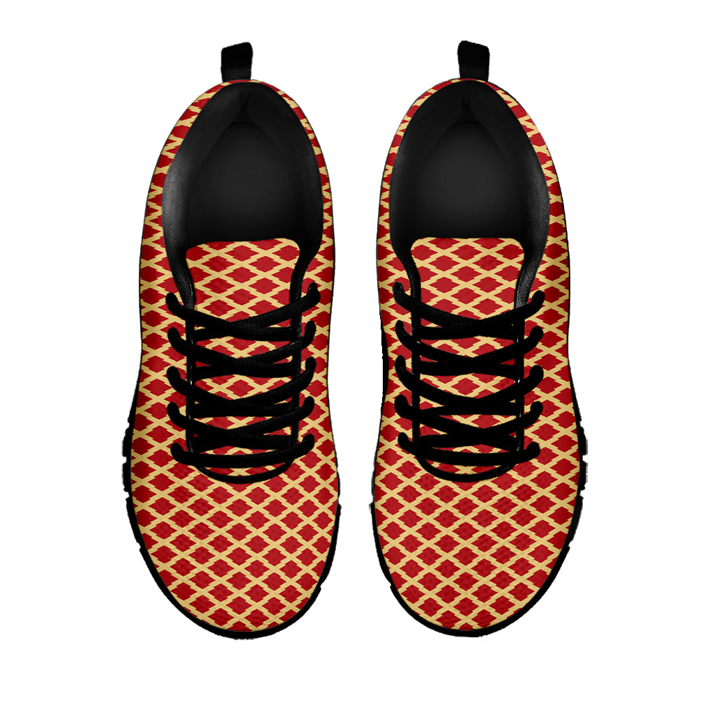 Red And Beige Japanese Pattern Print Black Sneakers