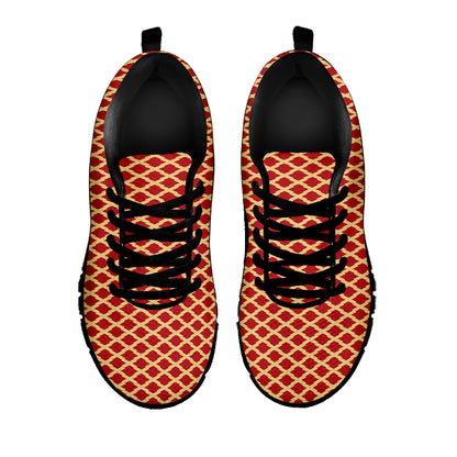 Red And Beige Japanese Pattern Print Black Sneakers