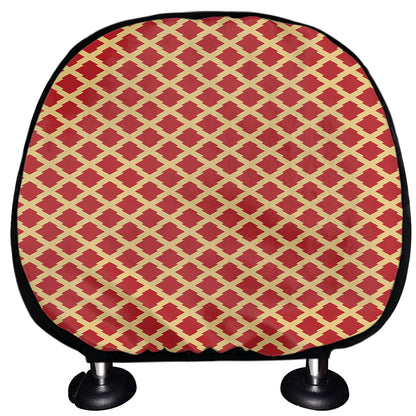 Red And Beige Japanese Pattern Print Car Headrest Covers