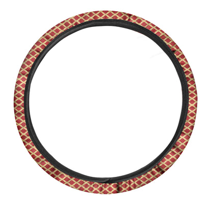 Red And Beige Japanese Pattern Print Car Steering Wheel Cover