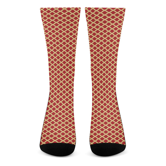 Red And Beige Japanese Pattern Print Crew Socks