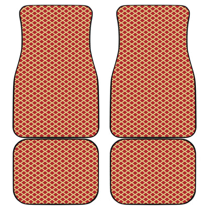 Red And Beige Japanese Pattern Print Front and Back Car Floor Mats