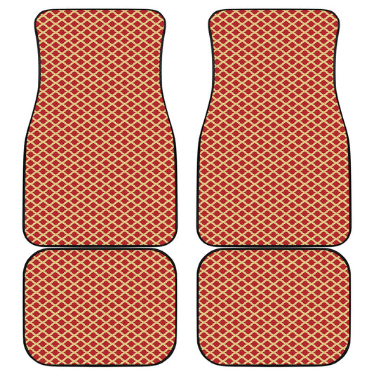 Red And Beige Japanese Pattern Print Front and Back Car Floor Mats