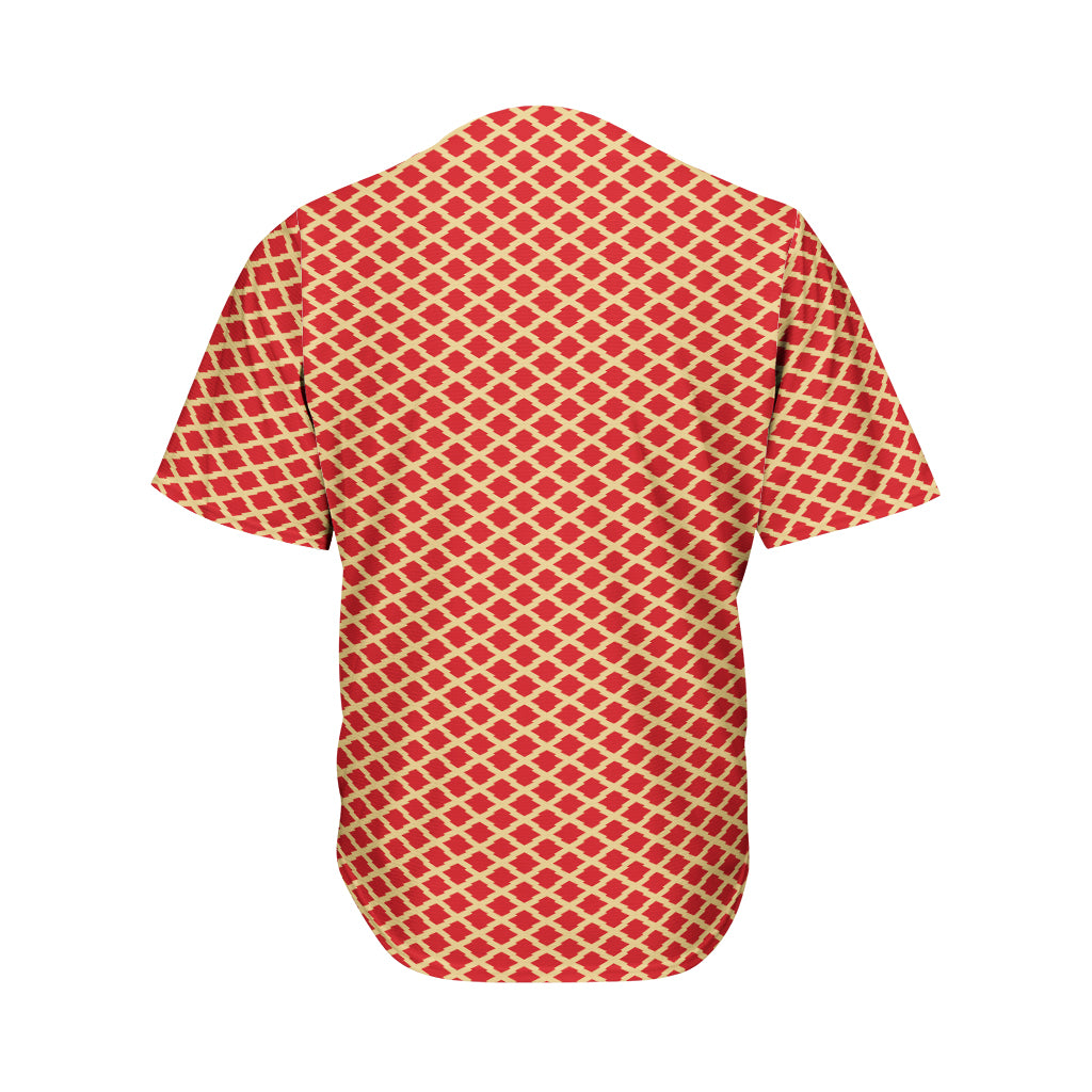 Red And Beige Japanese Pattern Print Men's Baseball Jersey