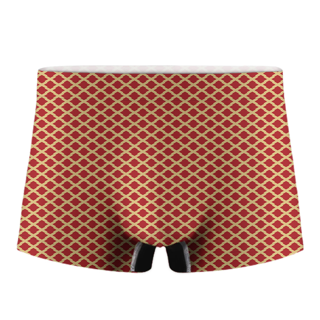 Red And Beige Japanese Pattern Print Men's Boxer Briefs