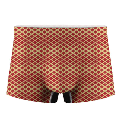 Red And Beige Japanese Pattern Print Men's Boxer Briefs