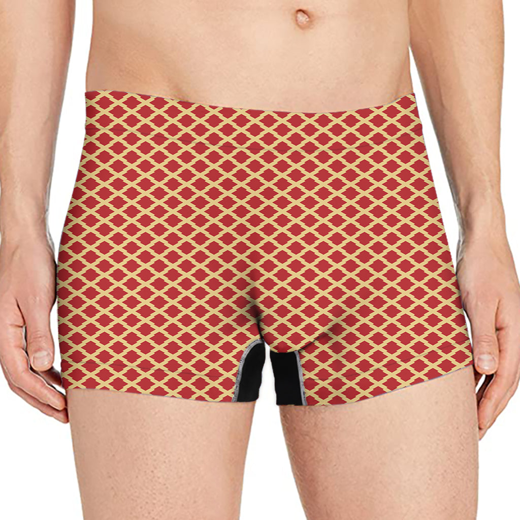 Red And Beige Japanese Pattern Print Men's Boxer Briefs