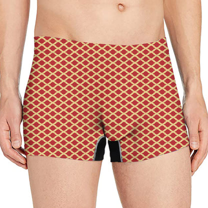 Red And Beige Japanese Pattern Print Men's Boxer Briefs