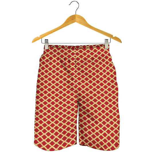 Red And Beige Japanese Pattern Print Men's Shorts