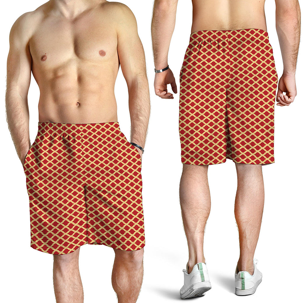 Red And Beige Japanese Pattern Print Men's Shorts