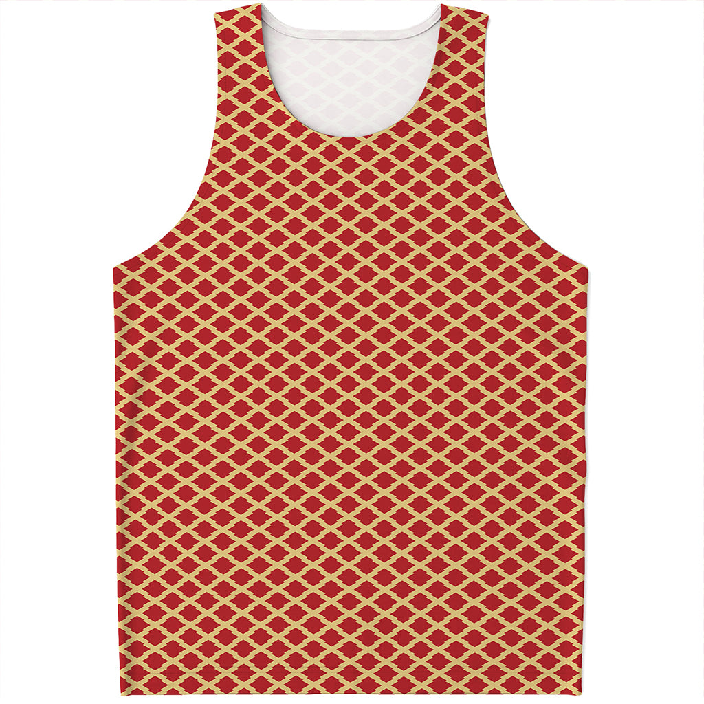Red And Beige Japanese Pattern Print Men's Tank Top
