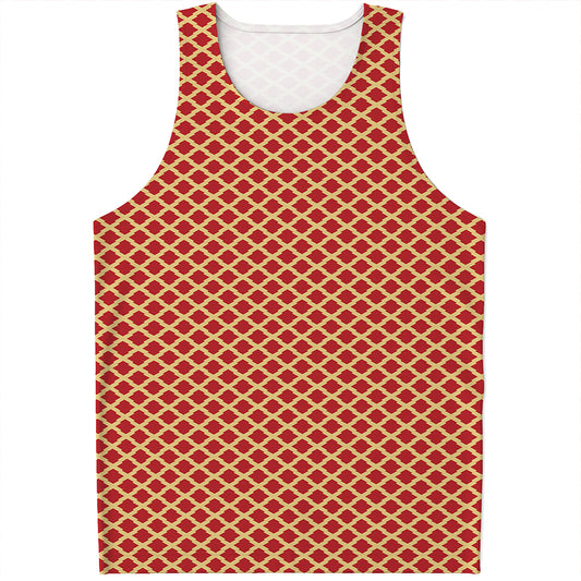 Red And Beige Japanese Pattern Print Men's Tank Top