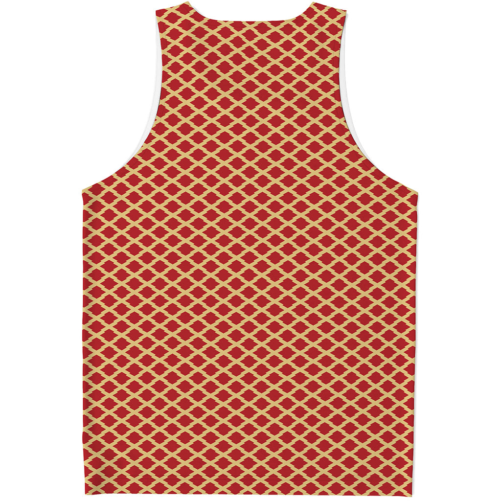 Red And Beige Japanese Pattern Print Men's Tank Top
