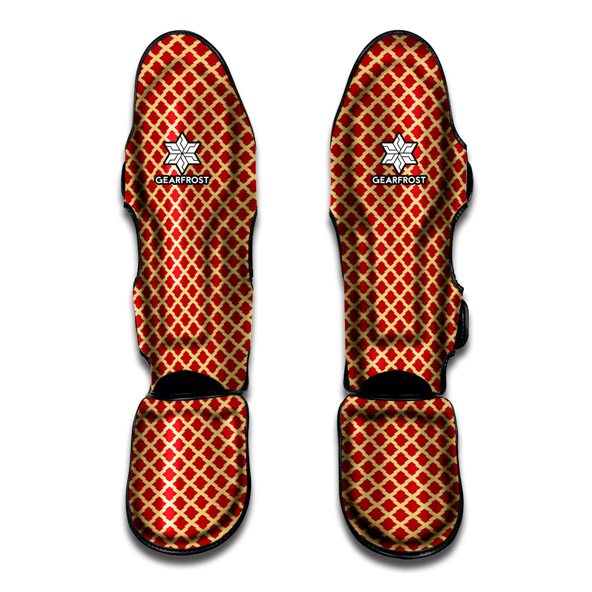 Red And Beige Japanese Pattern Print Muay Thai Shin Guard