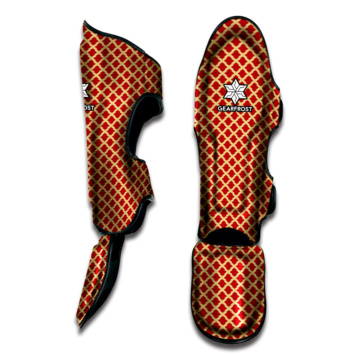 Red And Beige Japanese Pattern Print Muay Thai Shin Guard