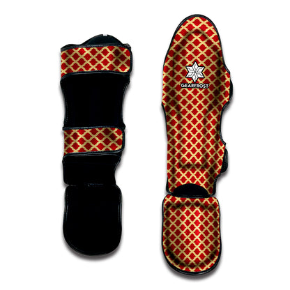 Red And Beige Japanese Pattern Print Muay Thai Shin Guard