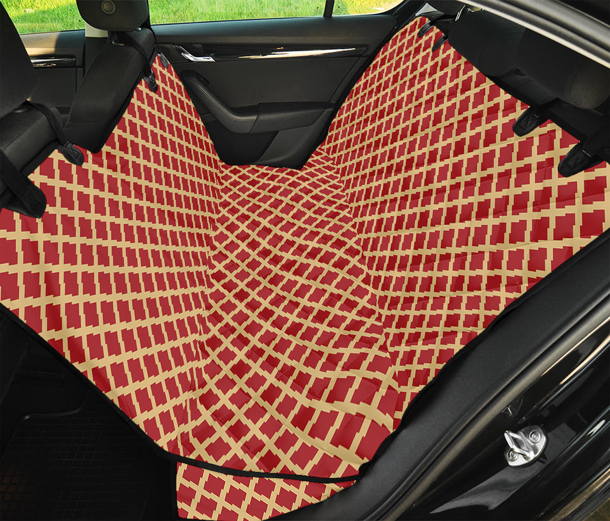 Red And Beige Japanese Pattern Print Pet Car Back Seat Cover