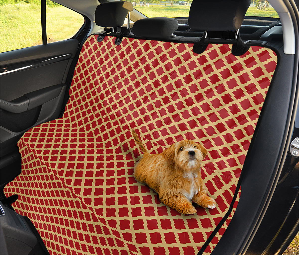 Red And Beige Japanese Pattern Print Pet Car Back Seat Cover