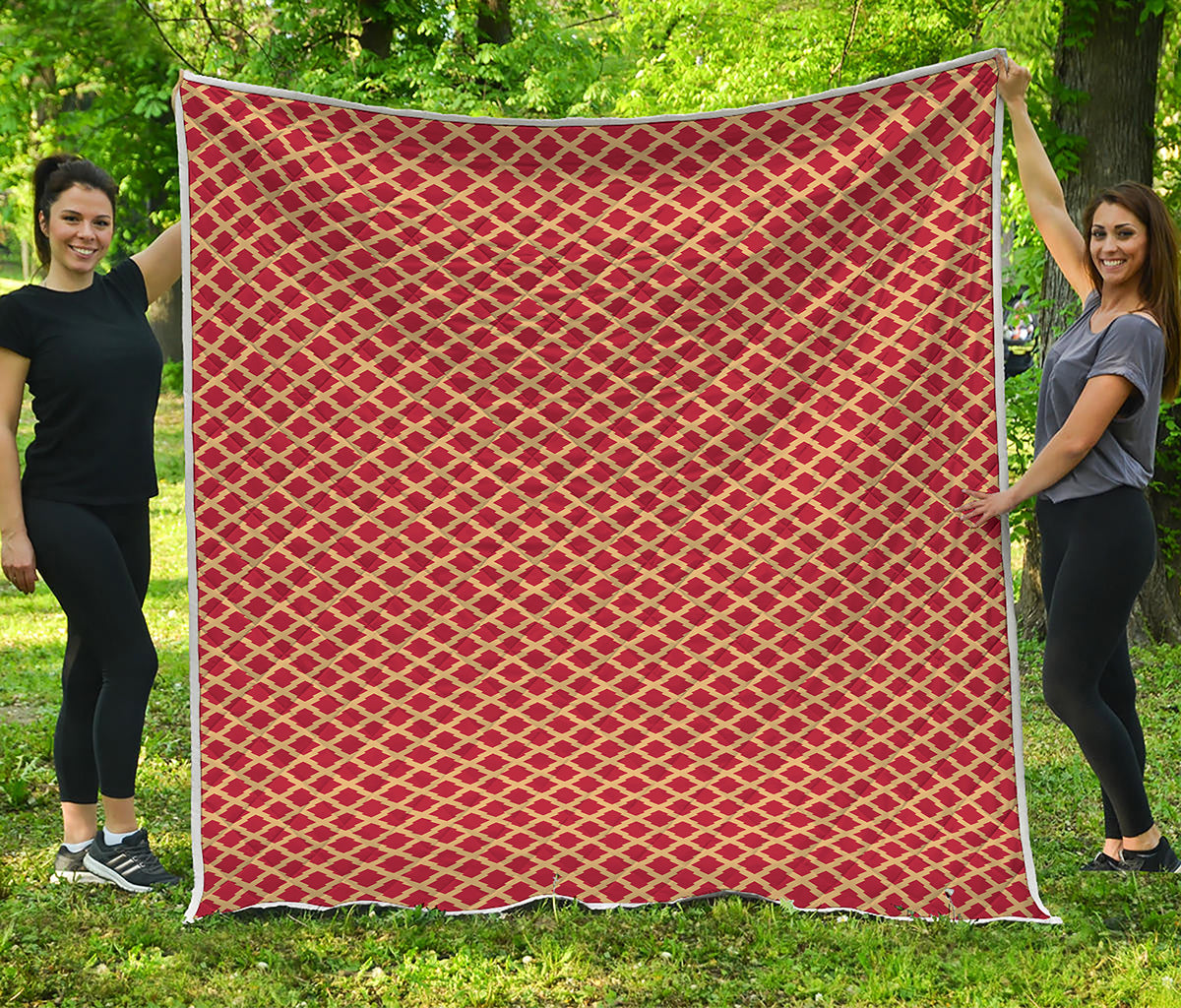 Red And Beige Japanese Pattern Print Quilt