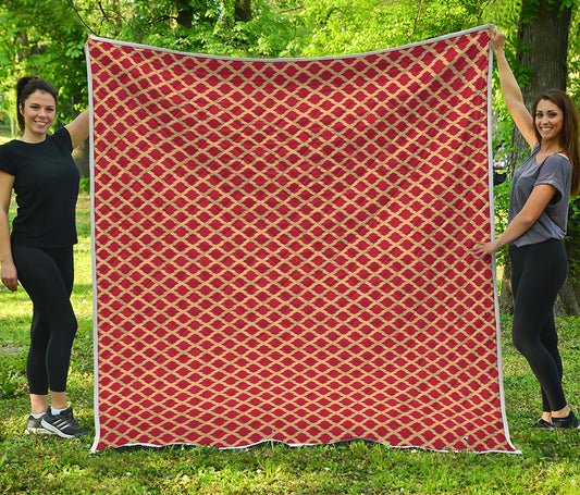 Red And Beige Japanese Pattern Print Quilt