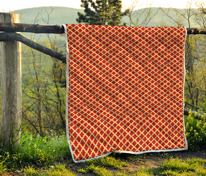 Red And Beige Japanese Pattern Print Quilt
