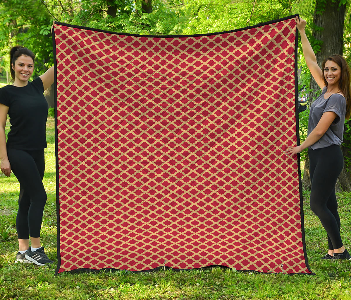 Red And Beige Japanese Pattern Print Quilt