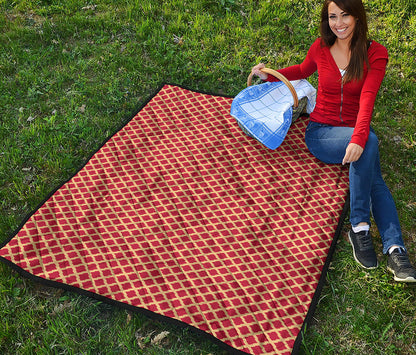 Red And Beige Japanese Pattern Print Quilt