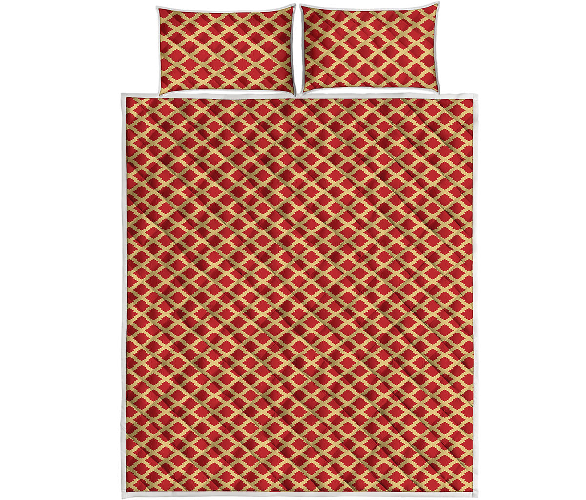 Red And Beige Japanese Pattern Print Quilt Bed Set