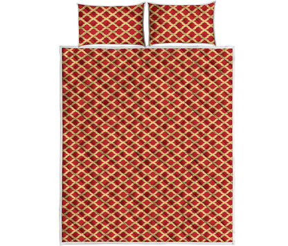Red And Beige Japanese Pattern Print Quilt Bed Set