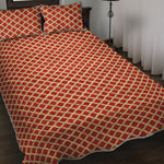 Red And Beige Japanese Pattern Print Quilt Bed Set