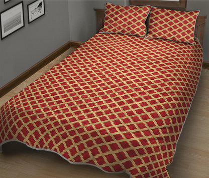 Red And Beige Japanese Pattern Print Quilt Bed Set