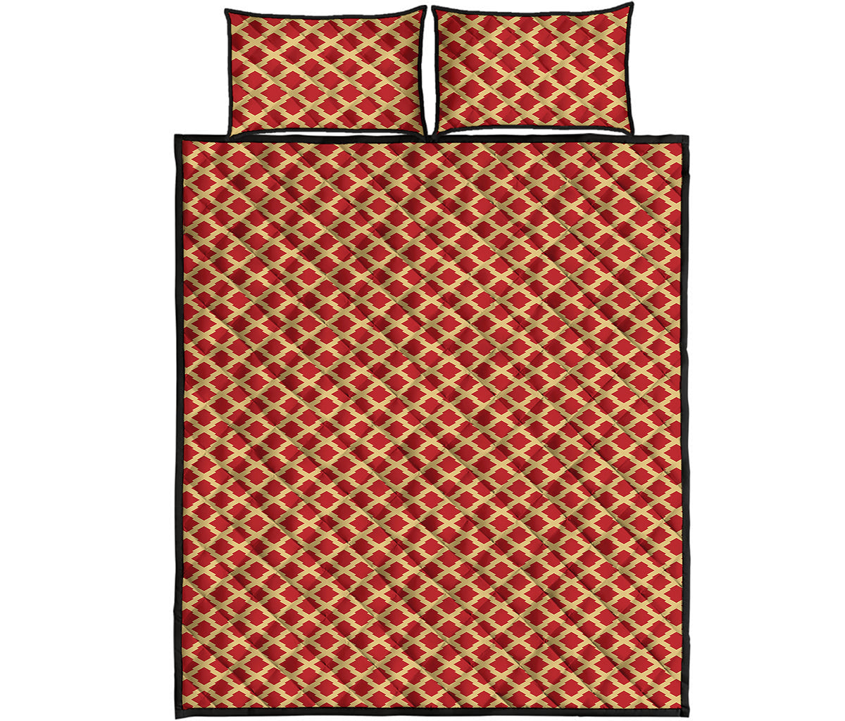 Red And Beige Japanese Pattern Print Quilt Bed Set
