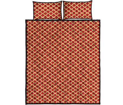 Red And Beige Japanese Pattern Print Quilt Bed Set