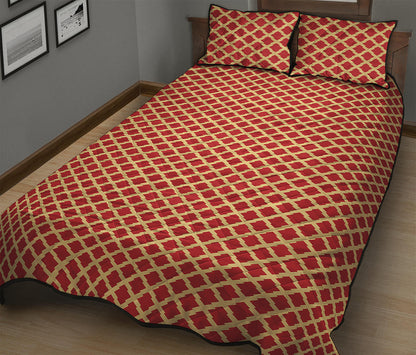 Red And Beige Japanese Pattern Print Quilt Bed Set