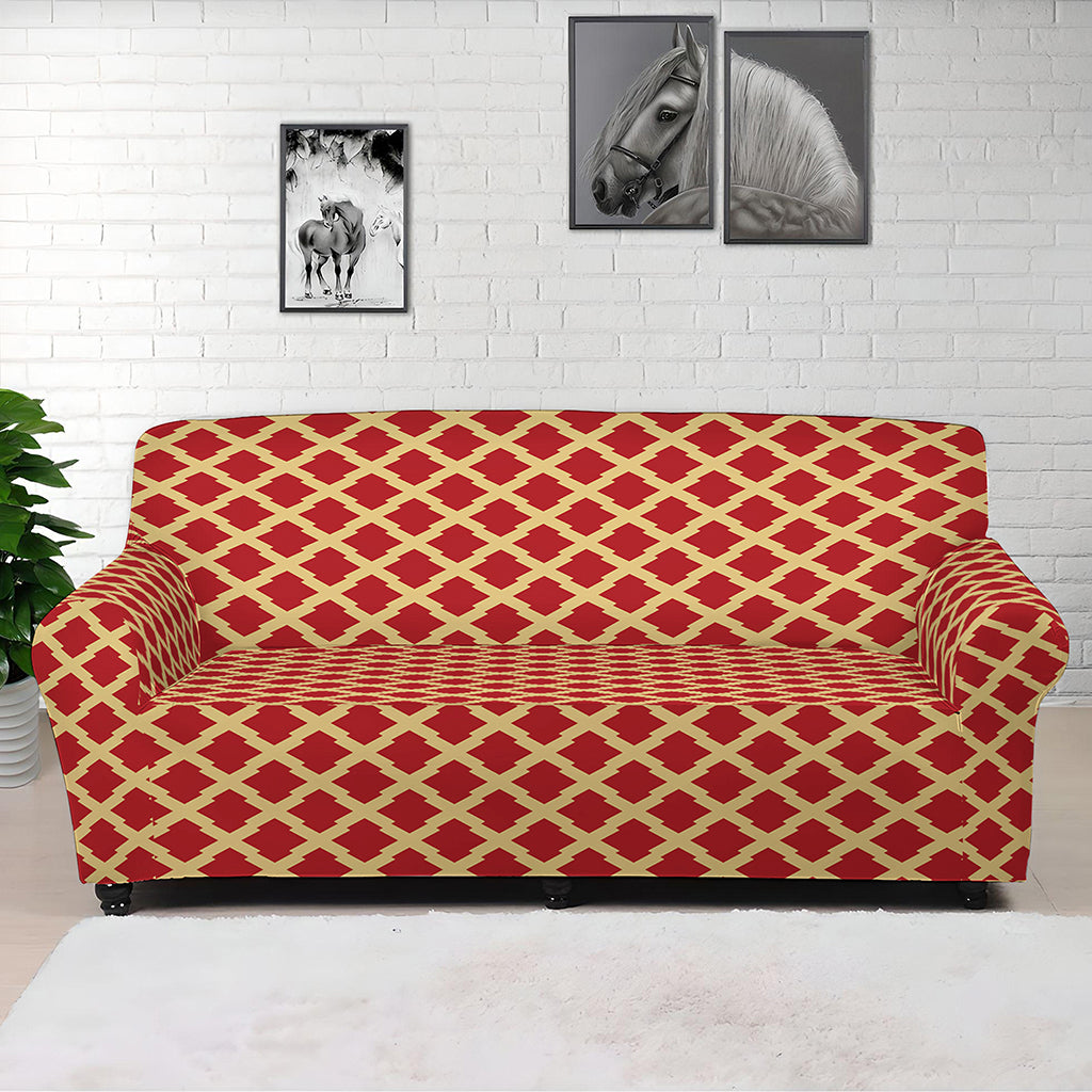 Red And Beige Japanese Pattern Print Sofa Cover