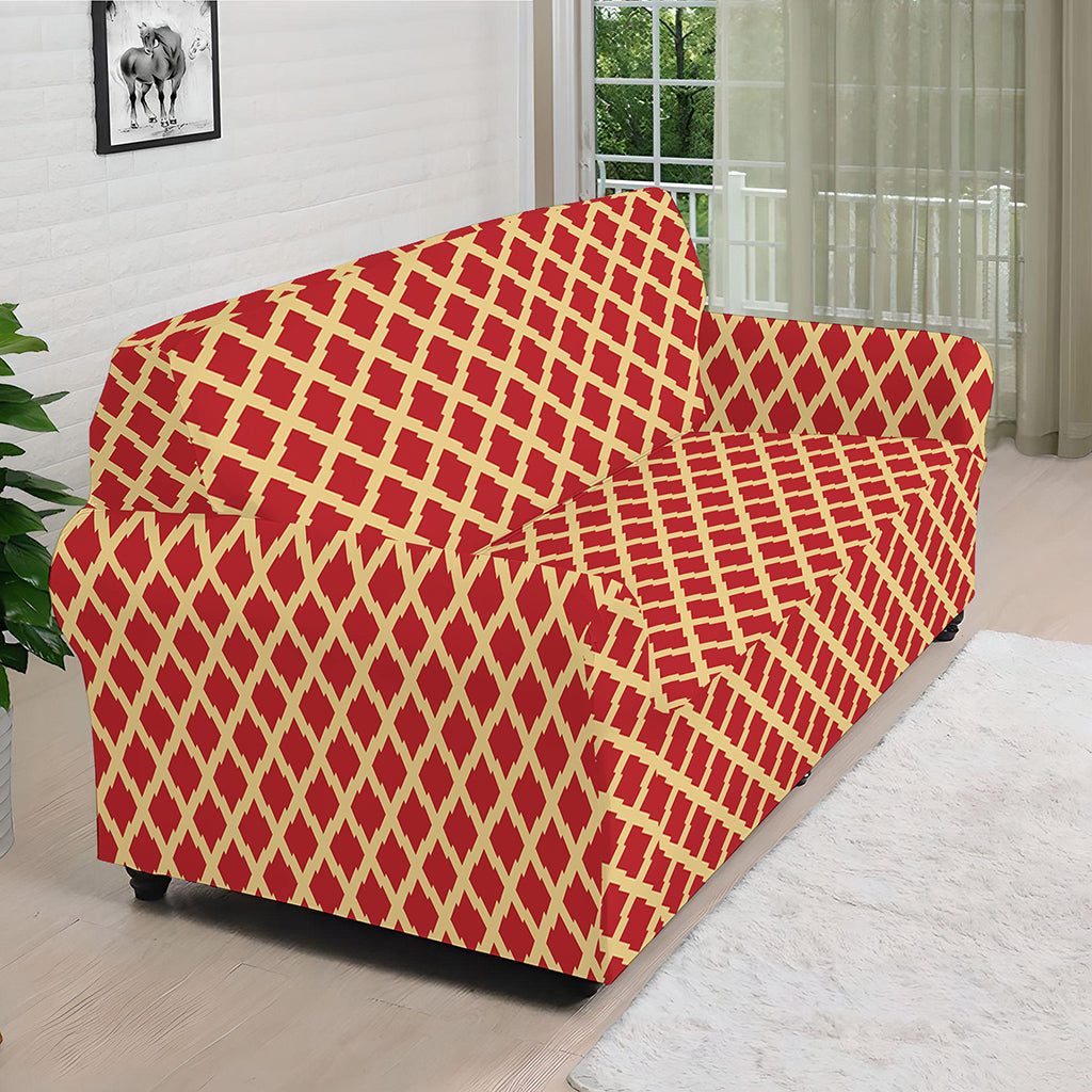 Red And Beige Japanese Pattern Print Sofa Cover