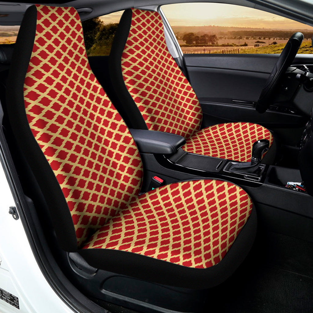Red And Beige Japanese Pattern Print Universal Fit Car Seat Covers