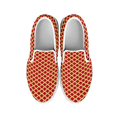 Red And Beige Japanese Pattern Print White Slip On Shoes