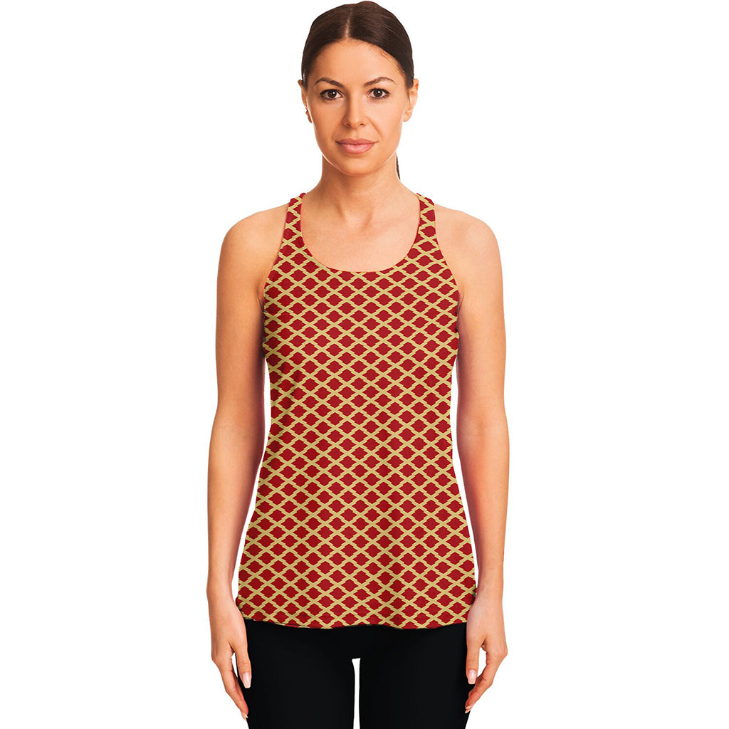 Red And Beige Japanese Pattern Print Women's Racerback Tank Top