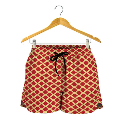 Red And Beige Japanese Pattern Print Women's Shorts