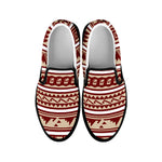 Red And Beige Southwestern Pattern Print Black Slip On Shoes