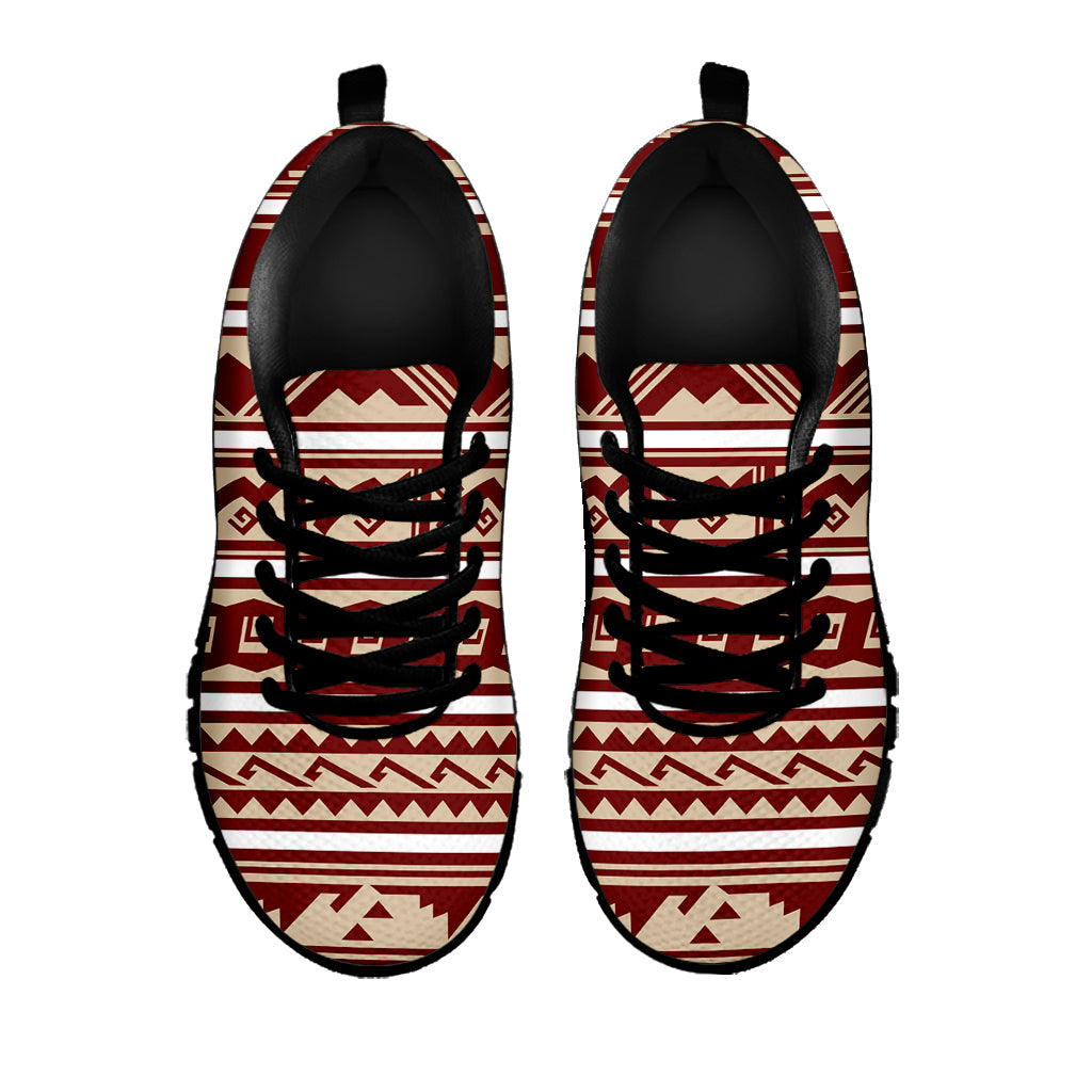 Red And Beige Southwestern Pattern Print Black Sneakers