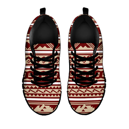 Red And Beige Southwestern Pattern Print Black Sneakers